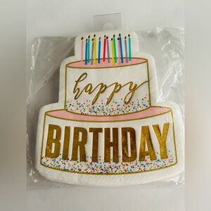 New 20 Happy Birthday Cake Shaped Napkins Gold Foil Letters Slant Collection